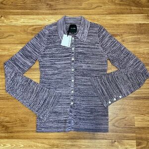 Bandier x Le Ore Collared Cardigan Space Dye Marled Purple